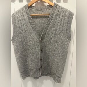 Unisex Grey Cable Knit Button-Front Sweater Vest